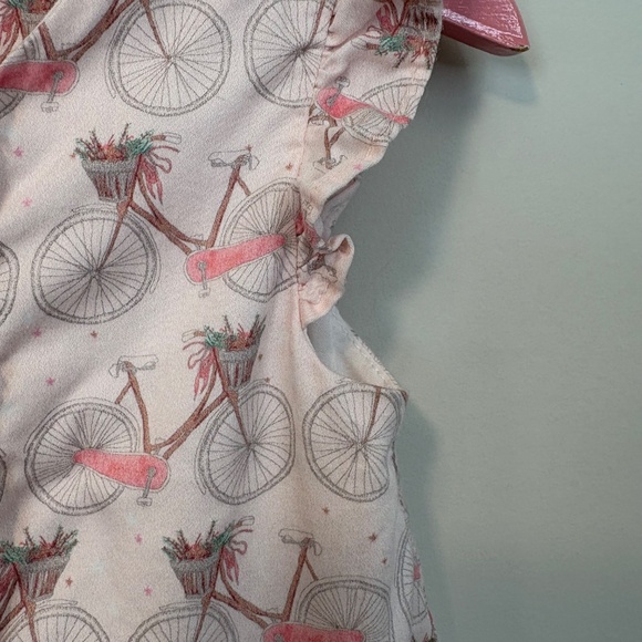 Peppa & Julie 18M Pink Bicycle Print Ruffle Dress Lace Flutter Sleeve Cotton - Picture 9 of 11